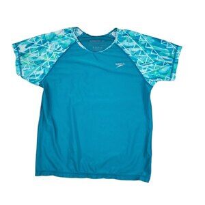 Speedo Girl's Teal Short Sleeve Rashguard Top, XL, Excellent Used Condition